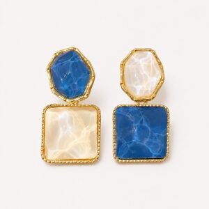 Trending Korean Blue White Stone Earrings for Girls